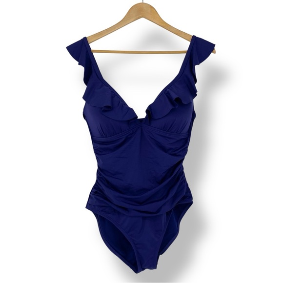 Liz Claiborne Other - Liz Claiborne Navy Blue One Piece Swimsuit with Ruffled Straps